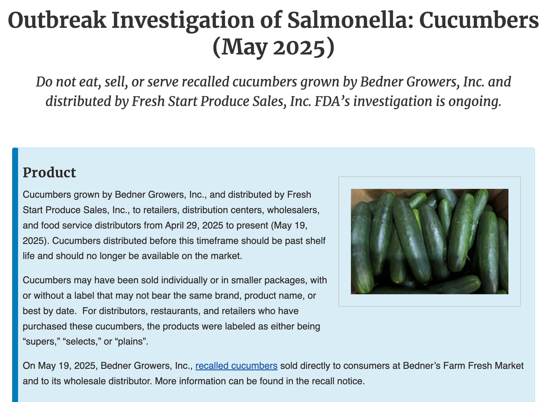 cucumber recall due to salmonella